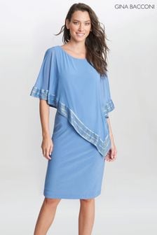 Gina Bacconi Blue Lucy Metallic Trim Asymmetric Dress (952556) | €121
