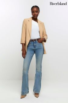 River Island Blue High Rise Tummy Hold Flare Stretch Jeans (952830) | $95
