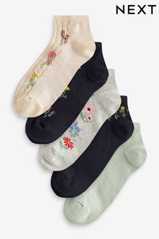 Navy Blue Floral Trainer Socks 5 Pack (953176) | AED40
