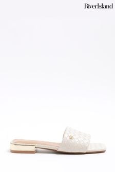 River Island Cream Woven Mule Flat Sandals (953391) | HK$257