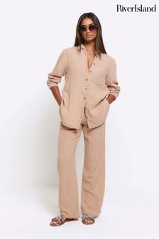 بيج - River Island Linen Feel Trousers (953430) | 198 د.إ