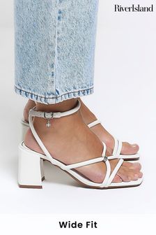 River Island White Wide Fit Tubular Heeled Sandals (953742) | €41