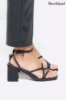 River Island Black Wide Fit Tubular Heeled Sandals (953941) | $48