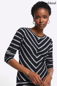 River Island Black Crochet Stripe Top (954026) | $48