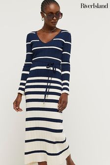 River Island Blue Ribbed Belted Maxi Dress (954045) | €60