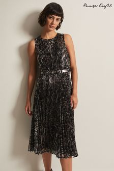 Phase Eight Schwarzes Plissiertes Simara Kleid mit Leopardenmuster und Pailletten (954052) | 145 €