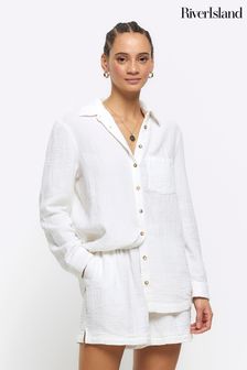 River Island White Linen Feel Shirt (954154) | KRW64,000