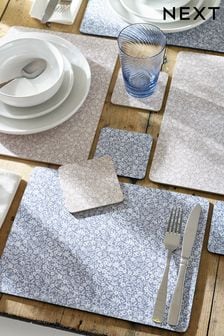 Set of 4 Blue Cordelia Floral Placemats And Coasters (954195) | SGD 30