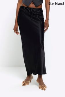 River Island Black Tie Waist Bias Skirt (954233) | kr389
