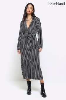 River Island Black Stripe Shirt Midi Dress (954258) | OMR21