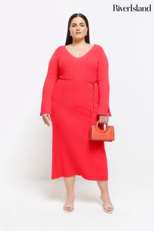 River Island Red Curve Rib Belted Maxi Dress (954449) | 2,575 UAH