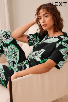 Black Floral Short Sleeve Cotton Pyjamas (954608) | 117 QAR