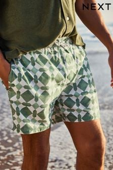 Green/Ecru Tile Regular Fit Printed Swim Shorts (954615) | €20
