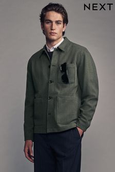 Khaki Green Smart Herringbone Shacket (954789) | $85