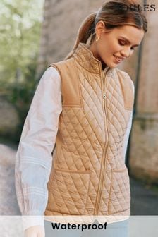 Joules Stately Beige Showerproof Diamond Quilted Gilet (954818) | $119