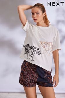 Cream Tiger Cotton Short Set Pyjamas (955210) | ₪ 60