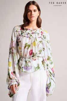 Ted Baker Hewette White Printed Blouse With Functional Waist Tie (955292) | €85