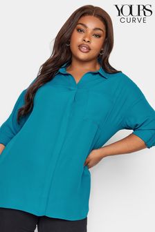 Yours Curve Blue 3/4 Sleeve Shirt Blouse (955951) | AED97