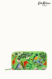 Cath Kidston Green Paper Birds Print Large Zipper Coated Purse (956188) | AED200