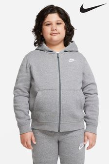 Szary - Dziecięca polarowa bluza z kapturem Nike Plus Club zapinana na zamek (956332) | 125 zł