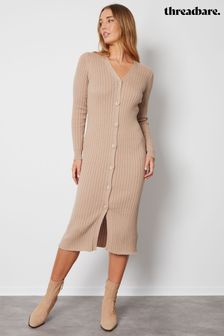 Brown - Threadbare Cardigan Style Knitted Midi Dress (956429) | kr640