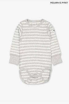 Polarn O. Pyret Grey Organic Cotton Striped Bodysuit