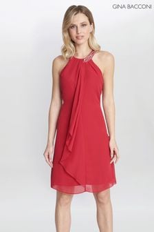 Gina Bacconi Red Jane Beaded Halterneck Chiffon Dress (956811) | DKK1,175