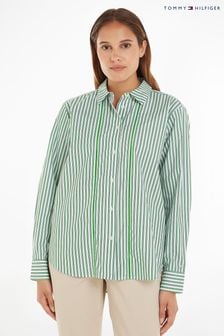 Зеленая рубашка свободного кроя в полоску Tommy Hilfiger (957358) | €75