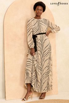 Love & Roses White Polka Dot Belted Long Sleeve Pleated Maxi Dress (957458) | 504 SAR