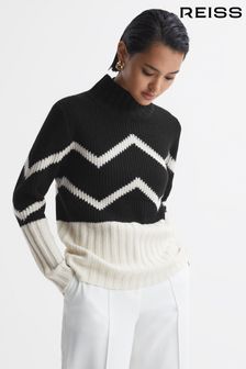 Reiss Ivory/Black Riley Knitted Zig-Zag Jumper (958011) | AED1,210