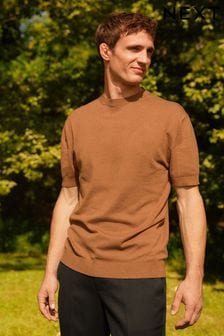 بني - Knitted Regular Fit T-shirt (958106) | 82 ر.س