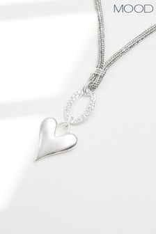 Plateado - Collar con colgante largo y cadena de malla con corazón pulido de Mood (N958146) | 31 €