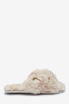 Chaussons mule à bride croisée et pierres fantaisie