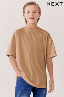 חום בהיר וכהה - חולצת טי שרוול שרוול קצר מכותנה במידות גדולות (גילאי 3 עד 16) (958527) | ‏15 ‏₪ - ‏27 ‏₪