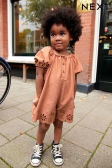 Rust Brown Broderie Playsuit (3mths-7yrs) (958785) | €21 - €26