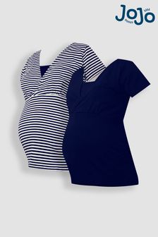 ブルー ホワイト ストライプ & ネイビーブルー - Jojo Maman Bébé マタニティ & 授乳 Tシャツ 2 枚パック (958881) | ￥6,340