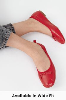 Red Leather Regular/Wide Fit Signature Ruched Ballerina Shoes (959242) | 18 €