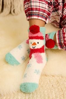 Green and White Snowman Cosy Slippers Socks (959610) | 6 € - 7 €