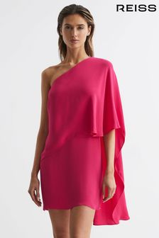 Reiss Bright Pink Blake One Shoulder Cape Mini Dress (959945) | SGD 546