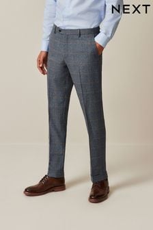 Blue Slim Tailored Fit Trimmed Check Suit Trousers (960207) | $78