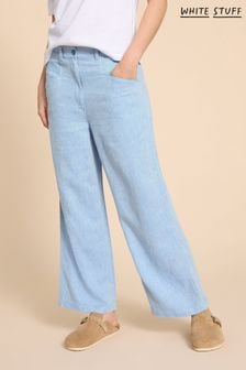 White Stuff Blue Petite Harper Linen Blend Trousers (960574) | $101