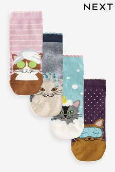 Blue/Pink Cat Spa Trainer Socks 4 Pack (960911) | AED40