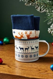 Blanco - Set de regalo de calcetines y taza con estampado de grecas alpinas (961035) | 16 €