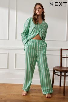 Zielone paseczki - Bawełniana piżama zapinana na guziki (961091) | 182 zł