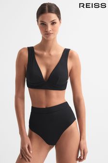 Reiss Black Tara Italian Fabric High Rise Bikini Bottoms (961100) | AED418