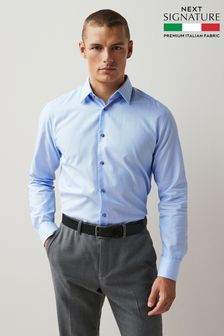 Синий текстурированный - Стандартный крой - Рубашка с одним манжетом и итальянской отделкой Signature (961583) | €32