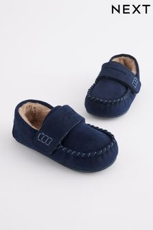 Navy Caramel Lining Recycled Faux Fur Lined Moccasin Slippers (961617) | $38 - $44