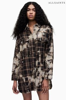 AllSaints Brown Cream Check Lily Shacket (961906) | OMR82