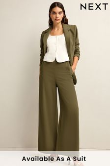 Khaki Green Tailored Crepe Super Wide Trousers (962000) | AED105