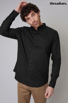 Threadbare Black Linen Blend Long Sleeve Shirt (962264) | kr325